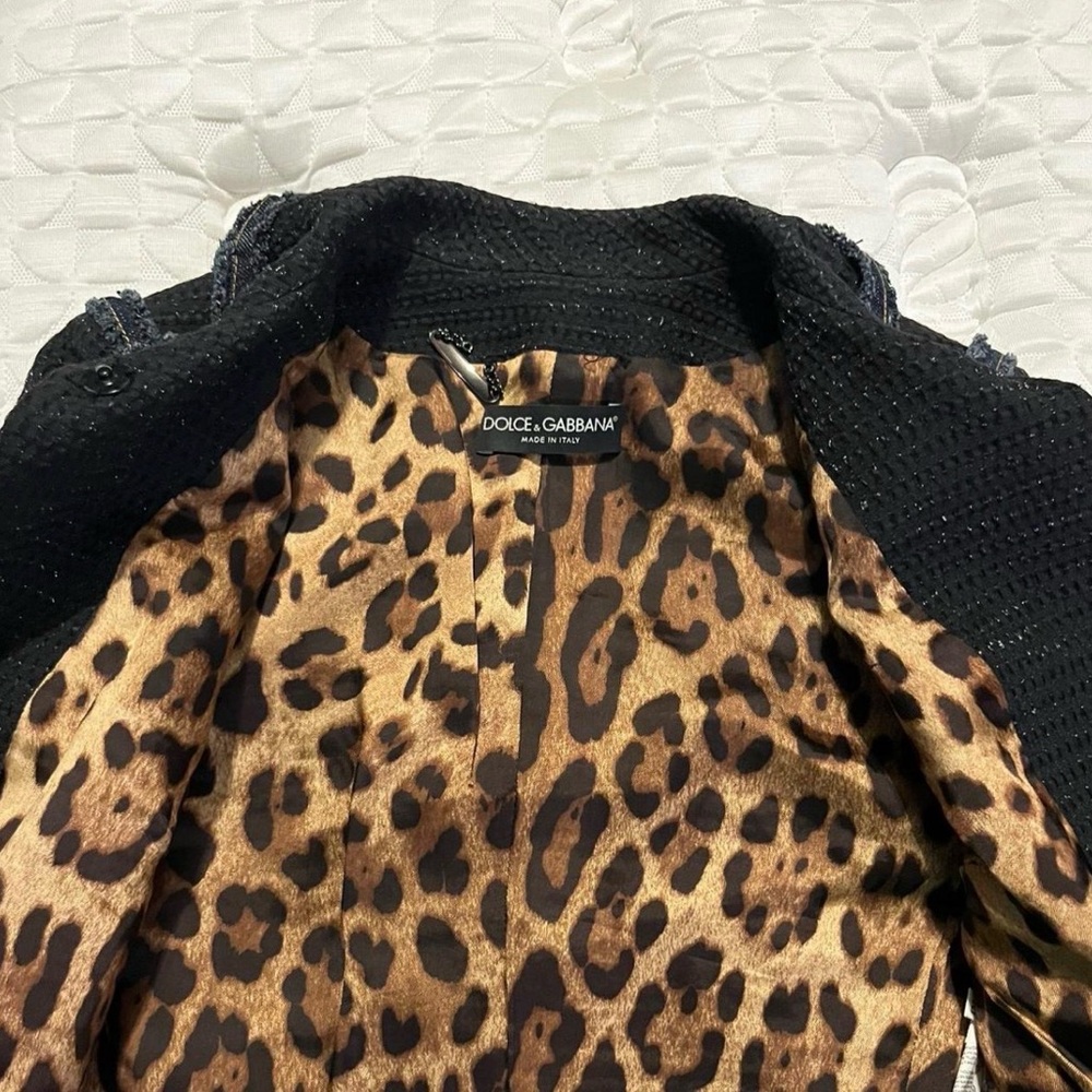 Dolce & Gabbana Black Tweed Jacket with Leopard-Print Lining - Picture 2 of 3